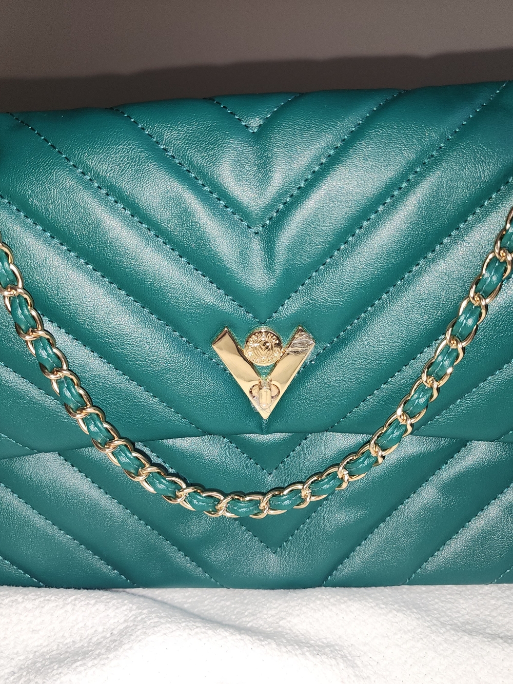 Valentino Orlandi Teal Quilted Crossbody with Gold Chain